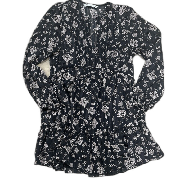 Zara Floral Print Knee Length Sheer Fabric Minidress With Long Sleeve Med ... - Picture 1 of 8